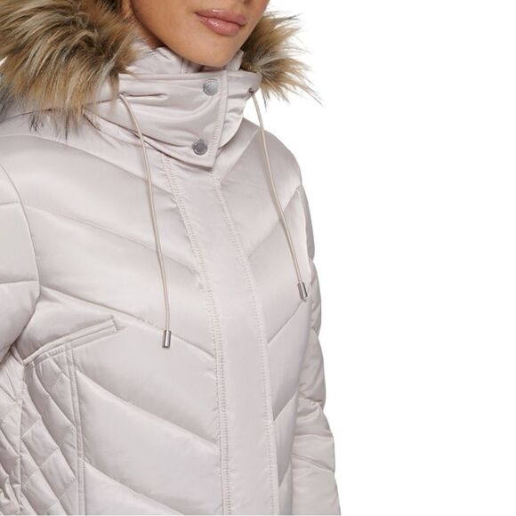 Kenneth Cole Women’s Faux-Fur-Trim Hooded Puffer Coat in the Size Small - Picture 4 of 14
